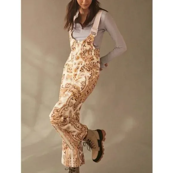 Free People Movement Alpine Glow Printed Snow Bib in Brushed Sail Paisley Size S - Picture 2 of 15